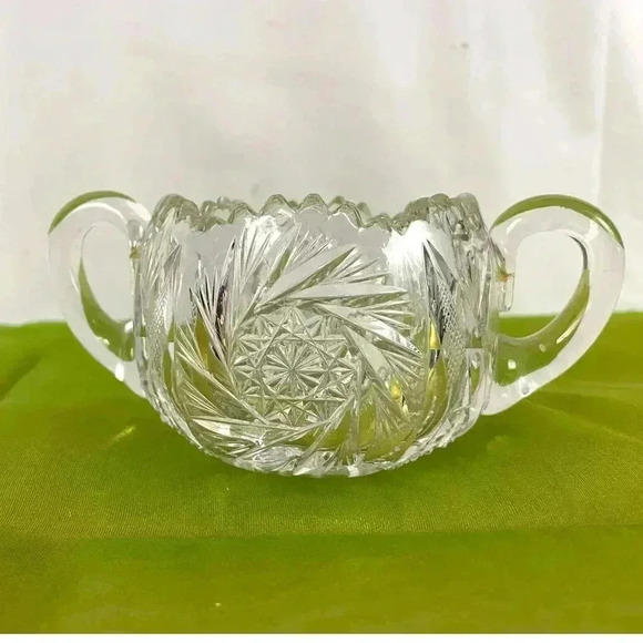 VTG American Brilliant Crystal Sugar Bowl Clear Cut Glass HEAVY Sawtooth - Picture 8 of 16